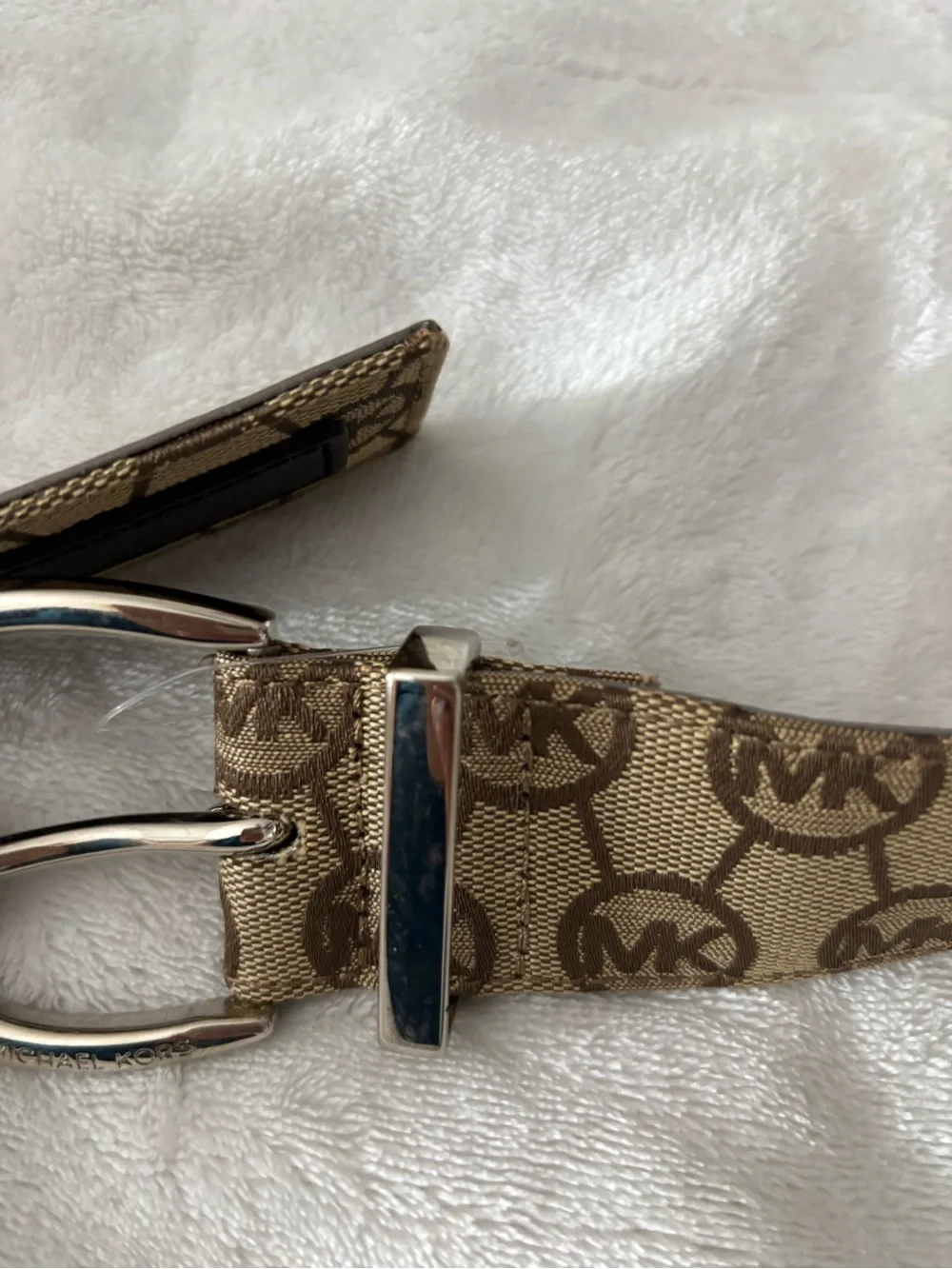 MICHAEL Michael Kors Tan MK Signature Logo Belt with Silver Buckle